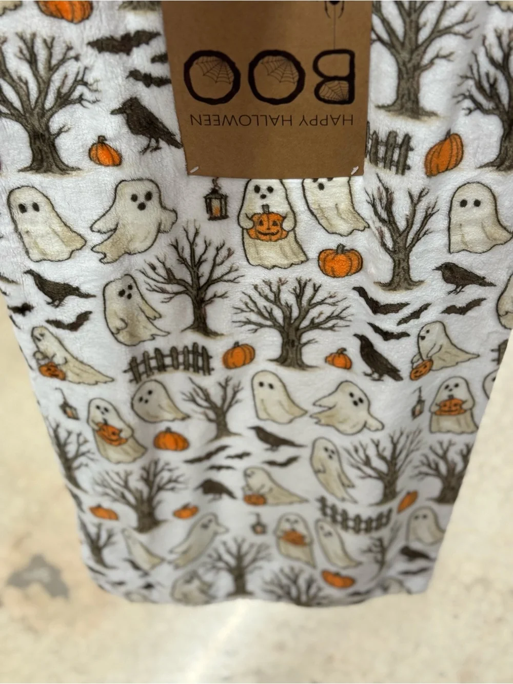 Halloween Ghost & Pumpkin Throw Blanket - White & Orange